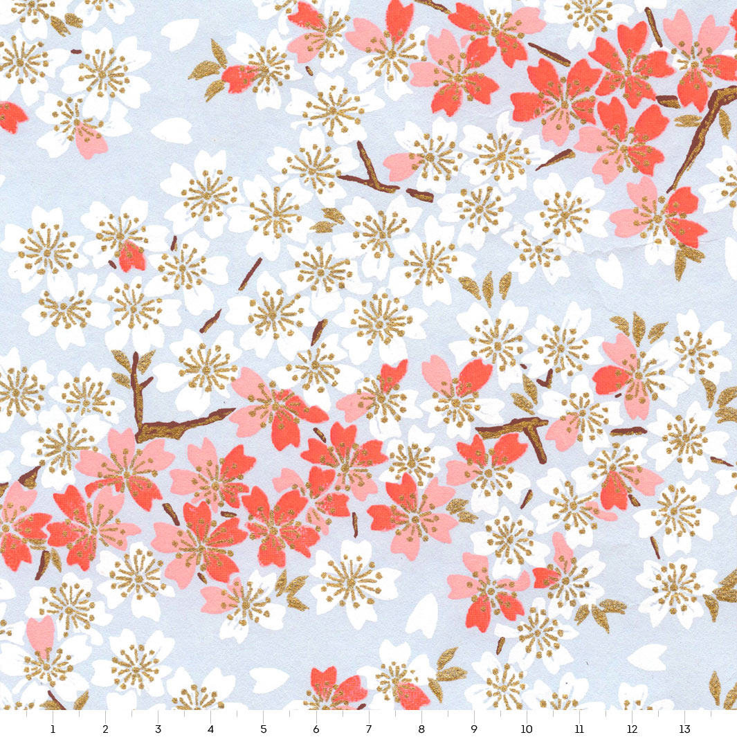 Papier Japonais - Fleurs de Cerisier - Bleu Ciel et Rose - M655