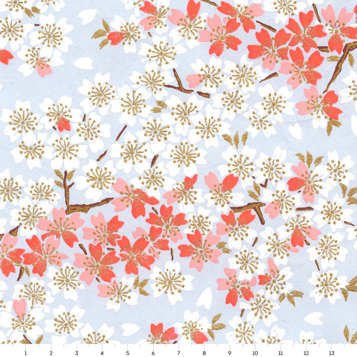 Japanese Paper - Cherry Blossoms - Sky Blue and Pink - M655