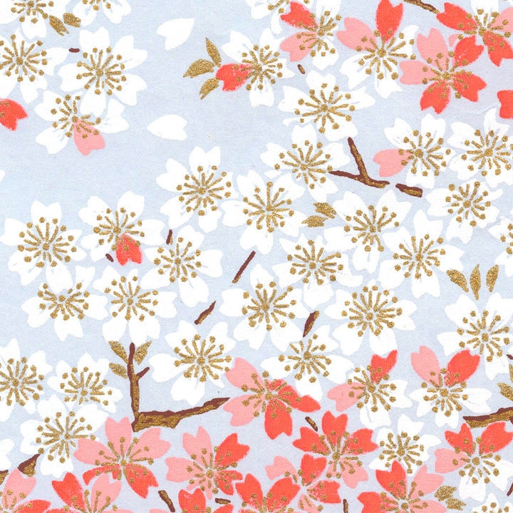 Papier Japonais - Fleurs de Cerisier - Bleu Ciel et Rose - M655