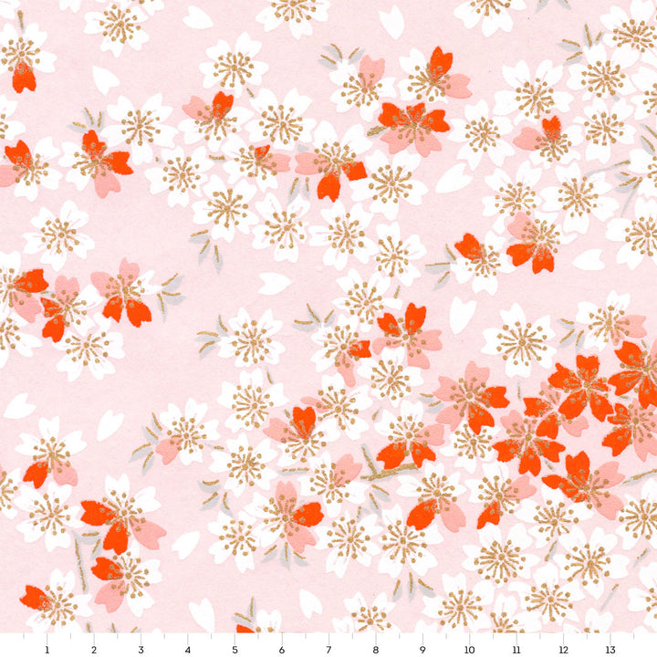 Papier Japonais - Fleurs de Cerisier - Rose Pâle et Corail - M656