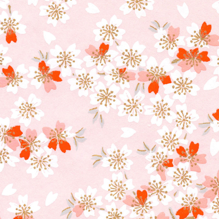 Papier Japonais - Fleurs de Cerisier - Rose Pâle et Corail - M656