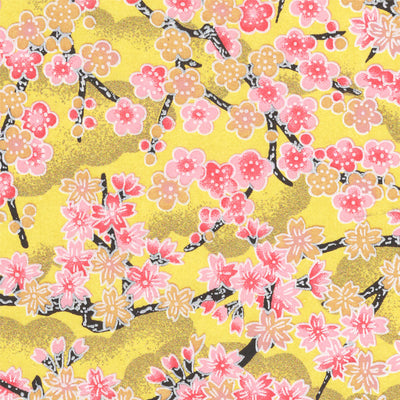 Papier Japonais - Fleurs de Pruniers - Jaune Or Rose - M658-Papier japonais-AdelineKlam