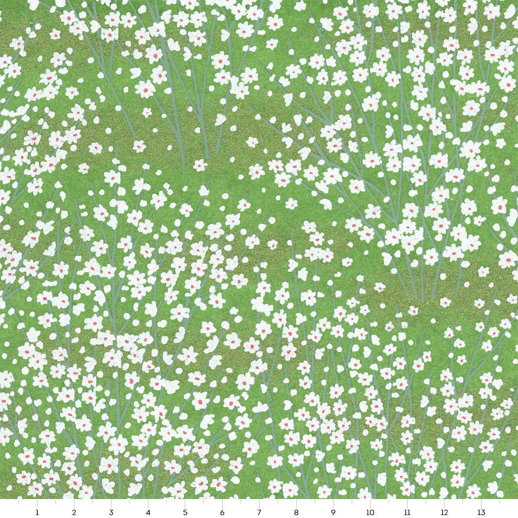 Papier Japonais - Champs de Fleurs - Vert - M670