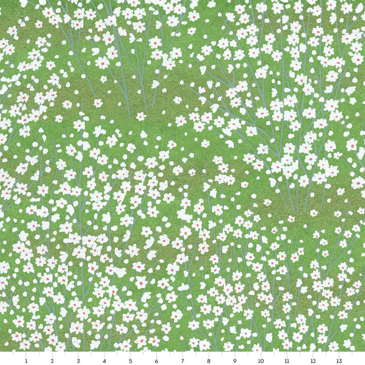 Papier Japonais - Champs de Fleurs - Vert - M670