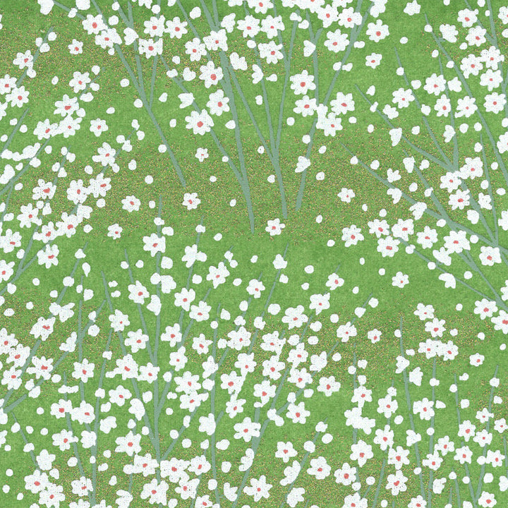 Papier Japonais - Champs de Fleurs - Vert - M670