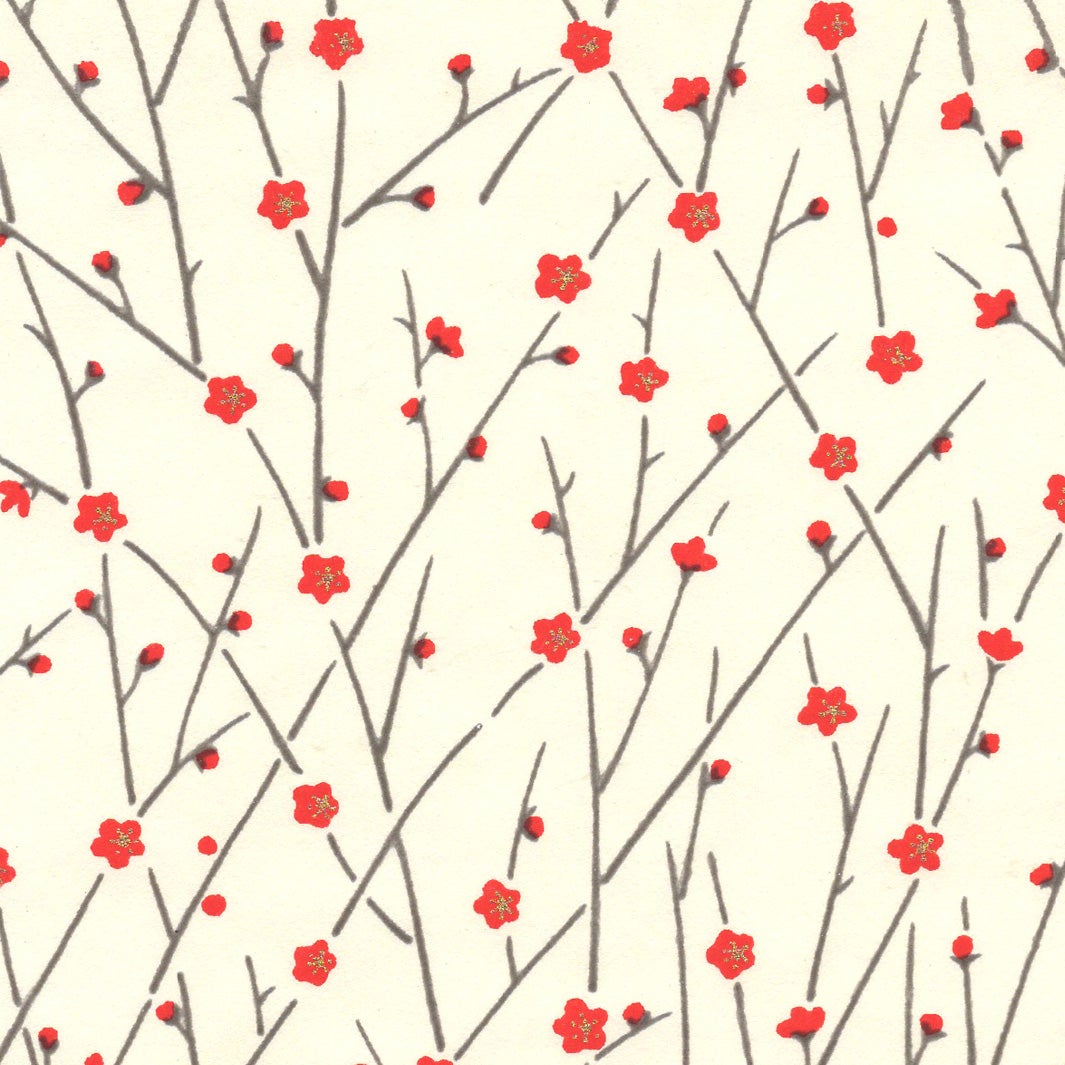 Japanese Paper Notebook - Fine Branches in Flowers - Cream Background - M672