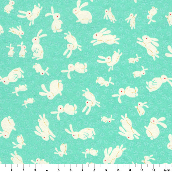 Papier Japonais - Lapins - Vert d'eau - M701-Papier japonais-AdelineKlam