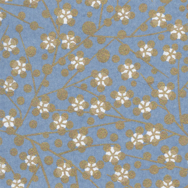 Papier Japonais - Fleurs et Branches Or - Fond Bleu - M705-Papier japonais-AdelineKlam