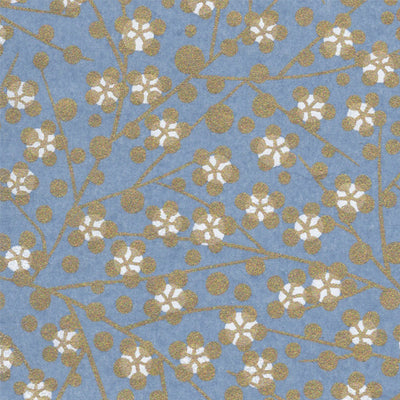 Papier Japonais - Fleurs et Branches Or - Fond Bleu - M705-Papier japonais-AdelineKlam