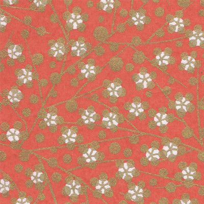 Papier Japonais - Fleurs et Branches Or - Fond Terracotta - M706-Papier japonais-AdelineKlam
