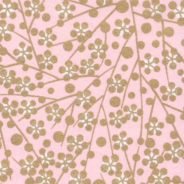 Papier Japonais - Fleurs et Branches Or - Fond Rose pâle - M707-Papier japonais-AdelineKlam