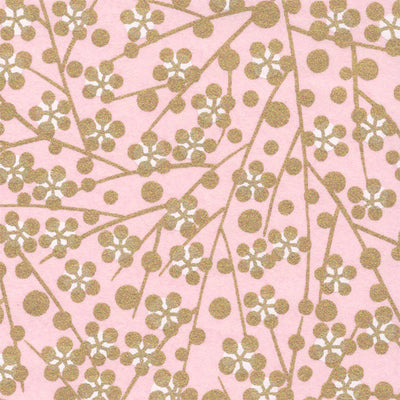 Papier Japonais - Fleurs et Branches Or - Fond Rose pâle - M707-Papier japonais-AdelineKlam