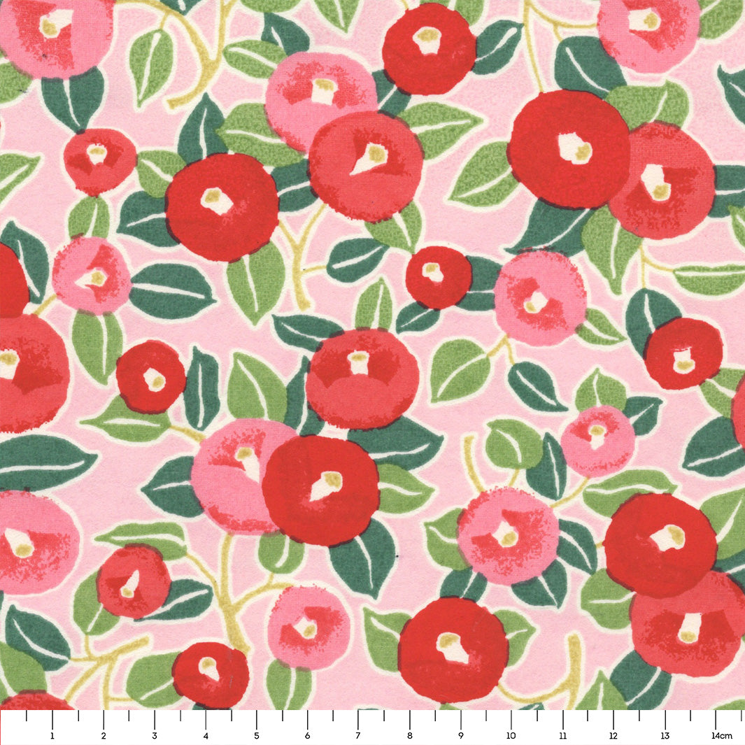 Japanese Paper - Camellias - Red, Pink and Green - M722