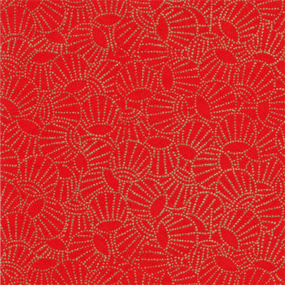 Papier Japonais - Éventails Pointillés - Or, Fond Rouge - M741-Papier japonais-AdelineKlam