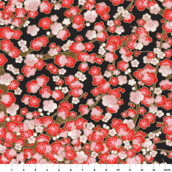 Papier Japonais - Fleurs de prunier - Noir, Rouge, Rose - M764-Papier japonais-AdelineKlam