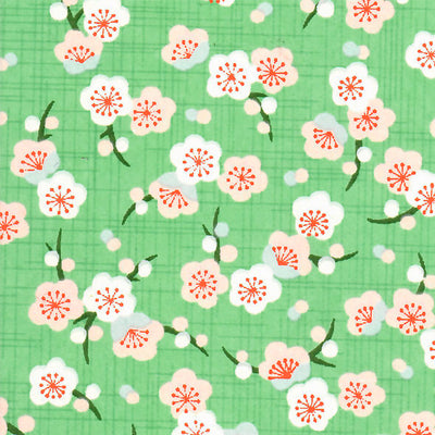 Papier Japonais - Fleurs de pruniers rétros - Vert et Rose pâle - M793-Papier japonais-AdelineKlam
