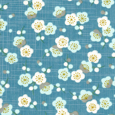 Papier Japonais - Fleurs de pruniers rétros - Bleu moyen et Bleu ciel - M794-Papier japonais-AdelineKlam