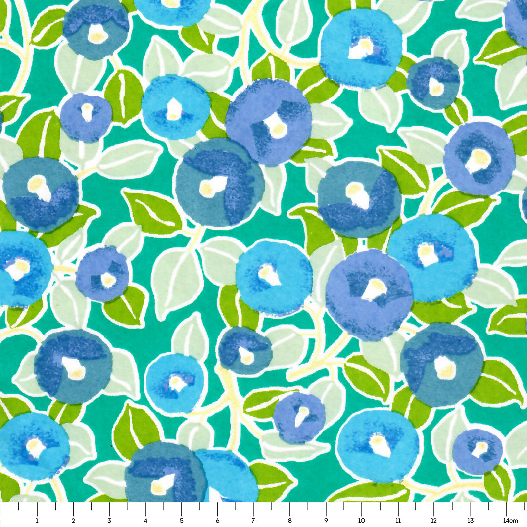 Japanese Paper - Camellias - Blue, Mauve and Green - M798 