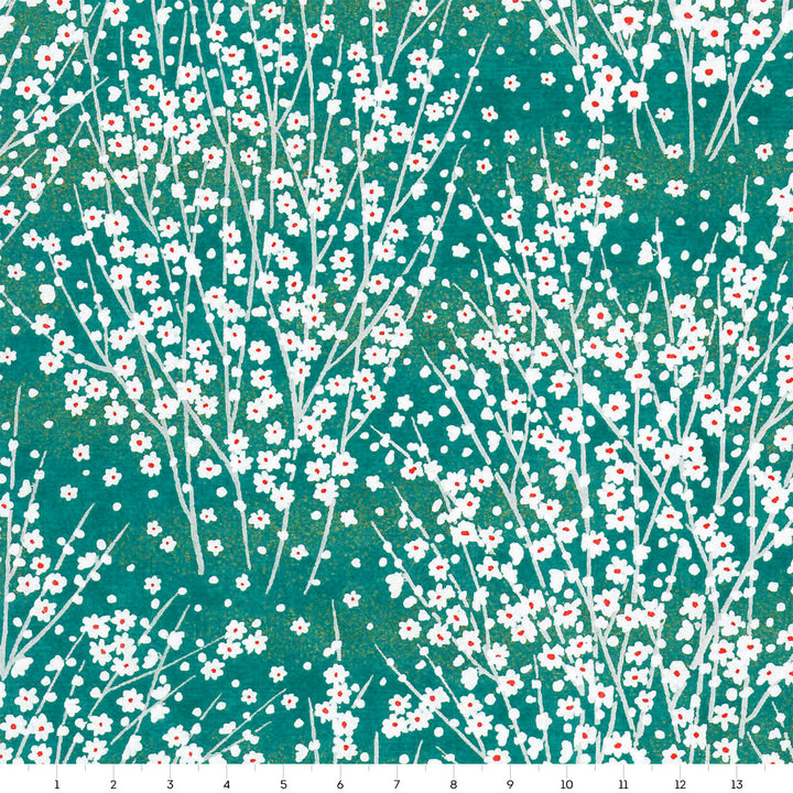 Papier Japonais - Champs de Fleurs - Turquoise Foncé - M812