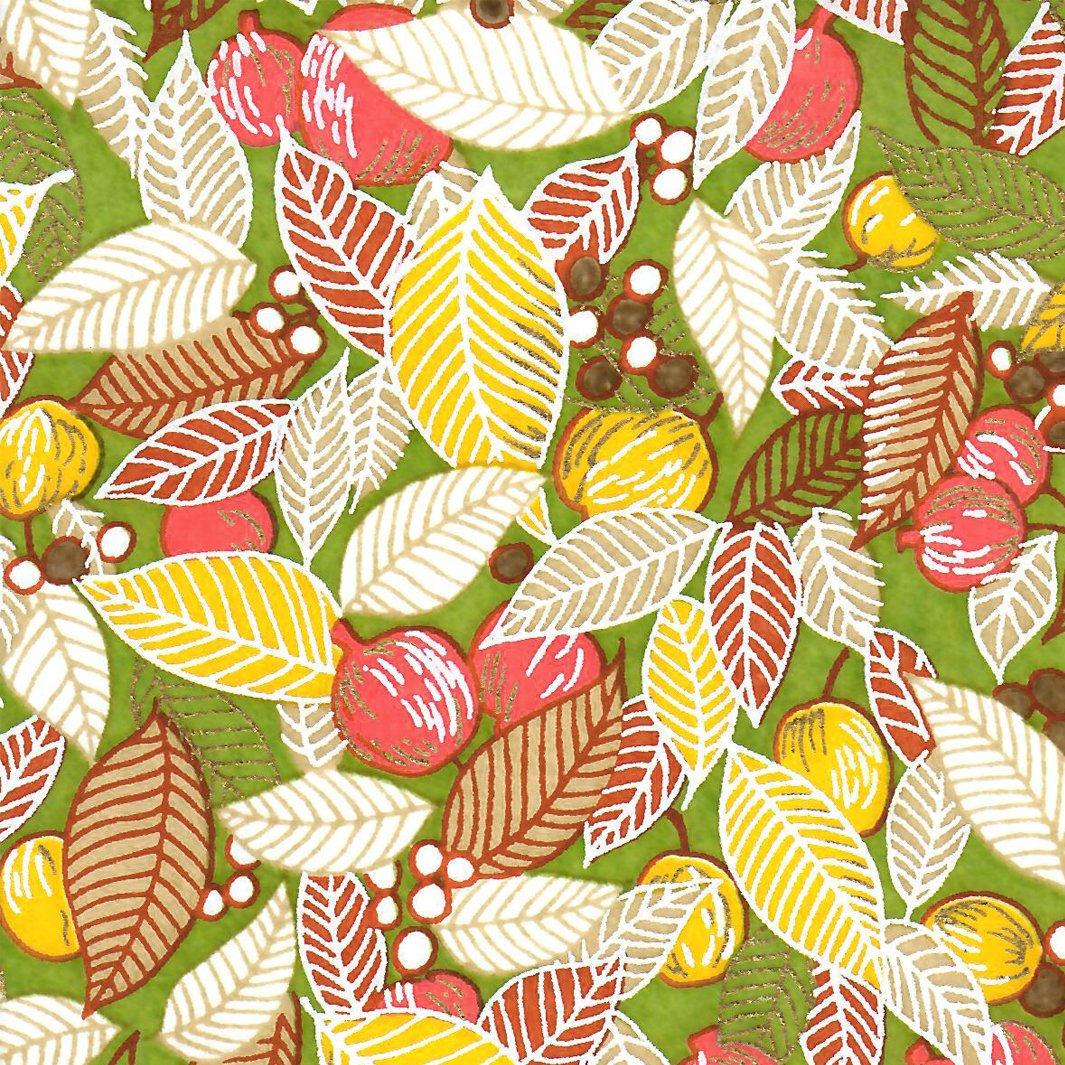 Applique murale japonaise - Feuilles, Baies et Fruits - Corail, Jaune et Vert - M830