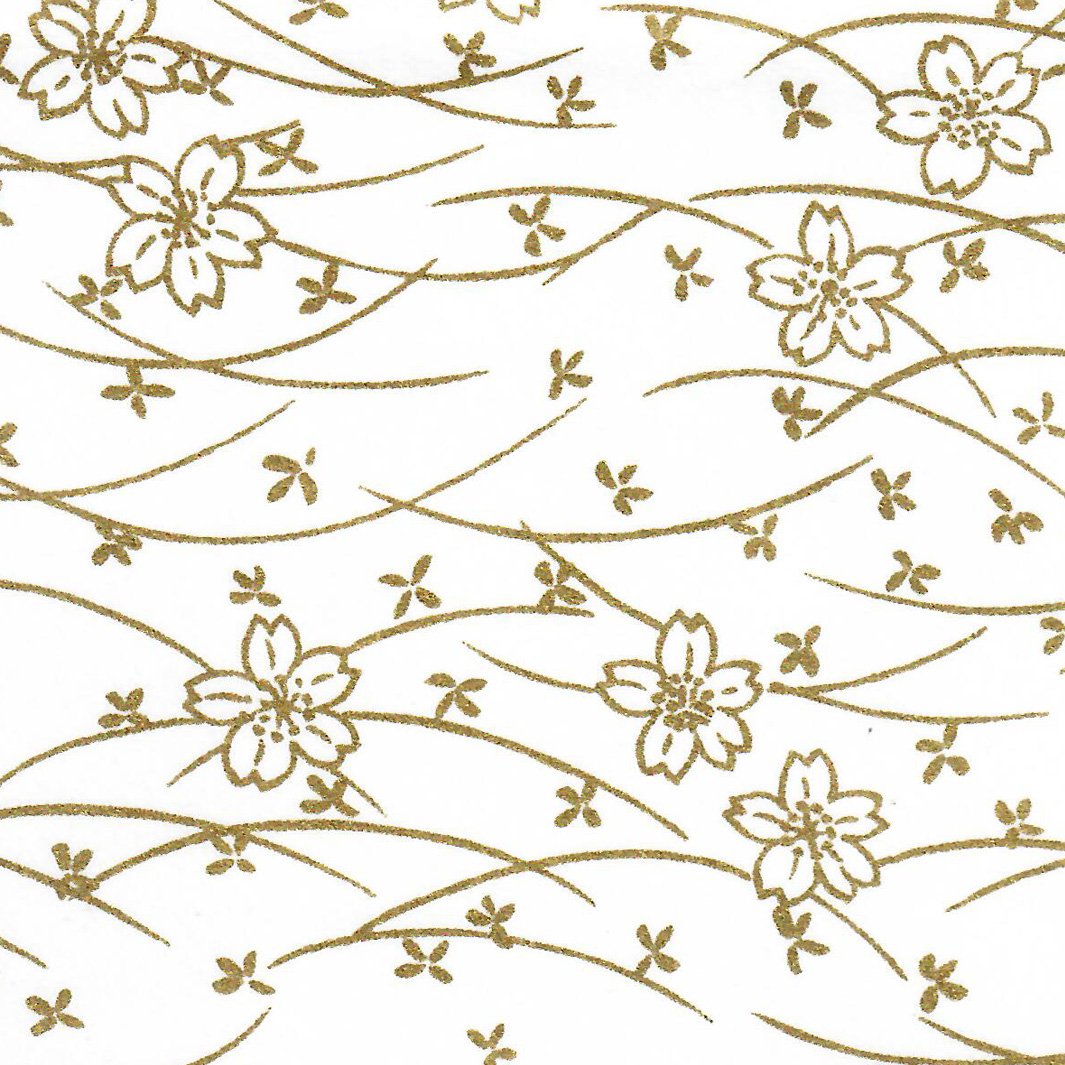 Applique murale japonaise - Fleurs de cerisier & Vent - Blanc et Or - M836