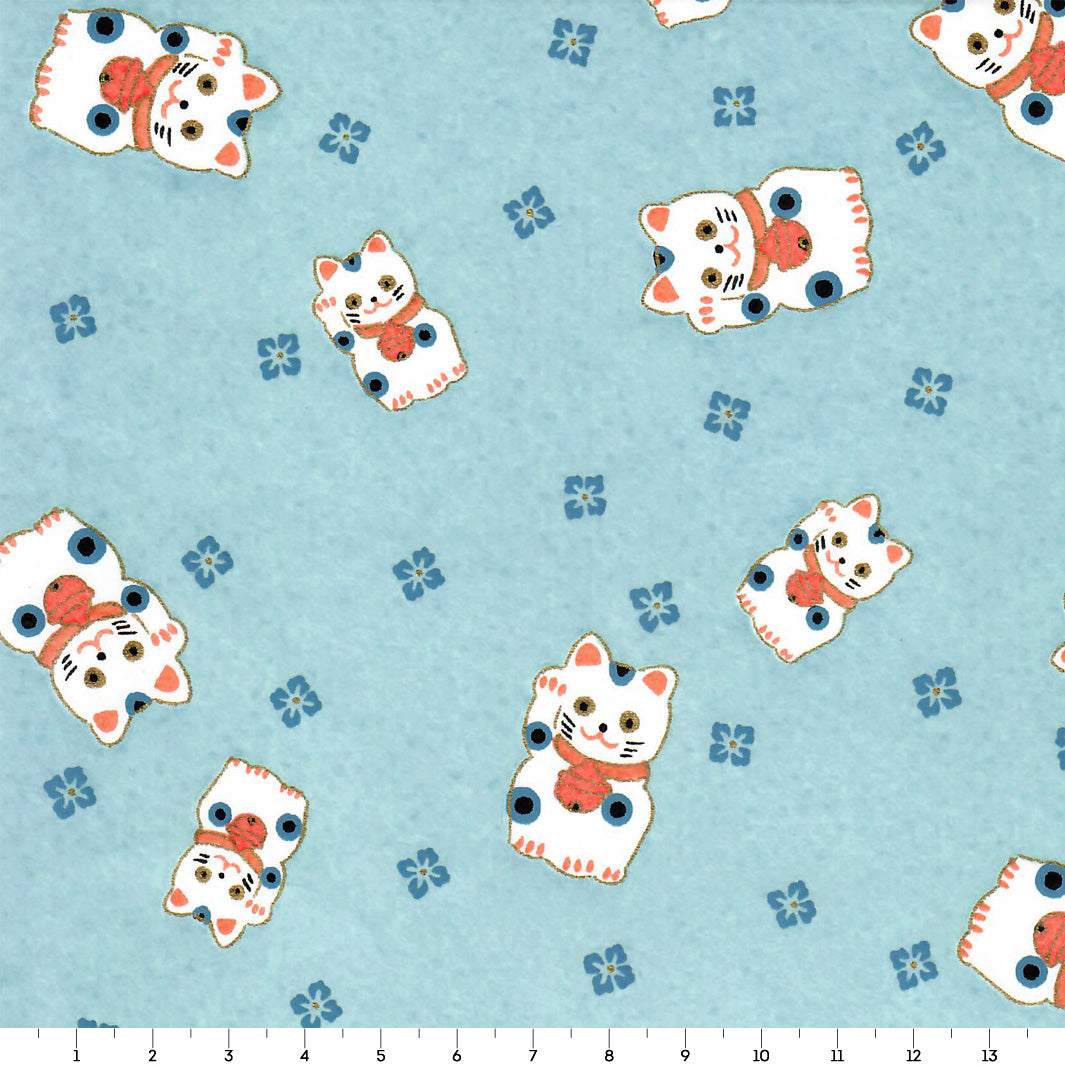 Papier Japonais - Maneki Neko - Bleu Gris - M840