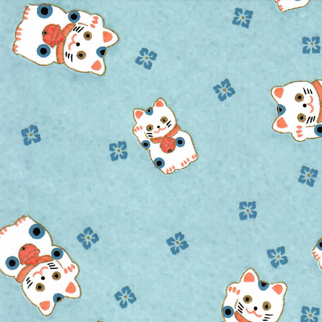 Papier Japonais - Maneki Neko - Bleu Gris - M840