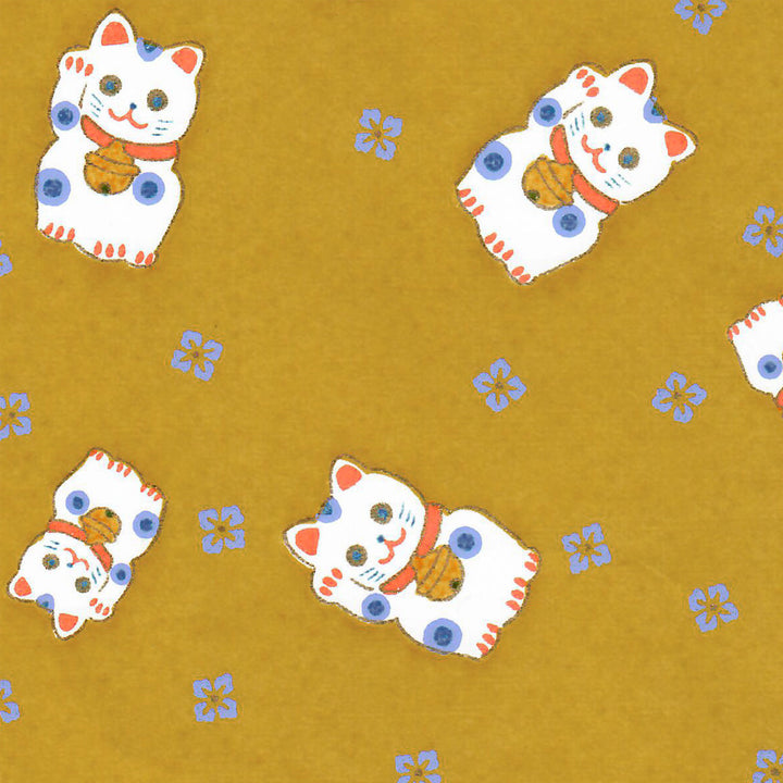 Papier Japonais - Maneki Neko - Moutarde - M845