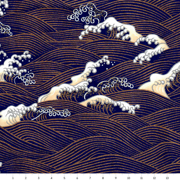 Japanese Paper - Waves &amp; Foam - Midnight Blue and Gold - M851