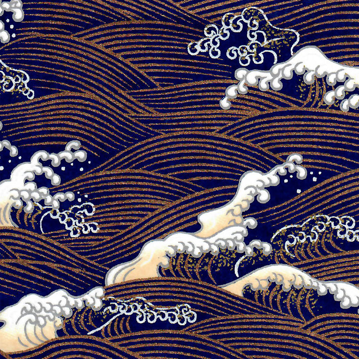 Papier Japonais - Vagues & Écumes - Bleu Nuit et Or - M851