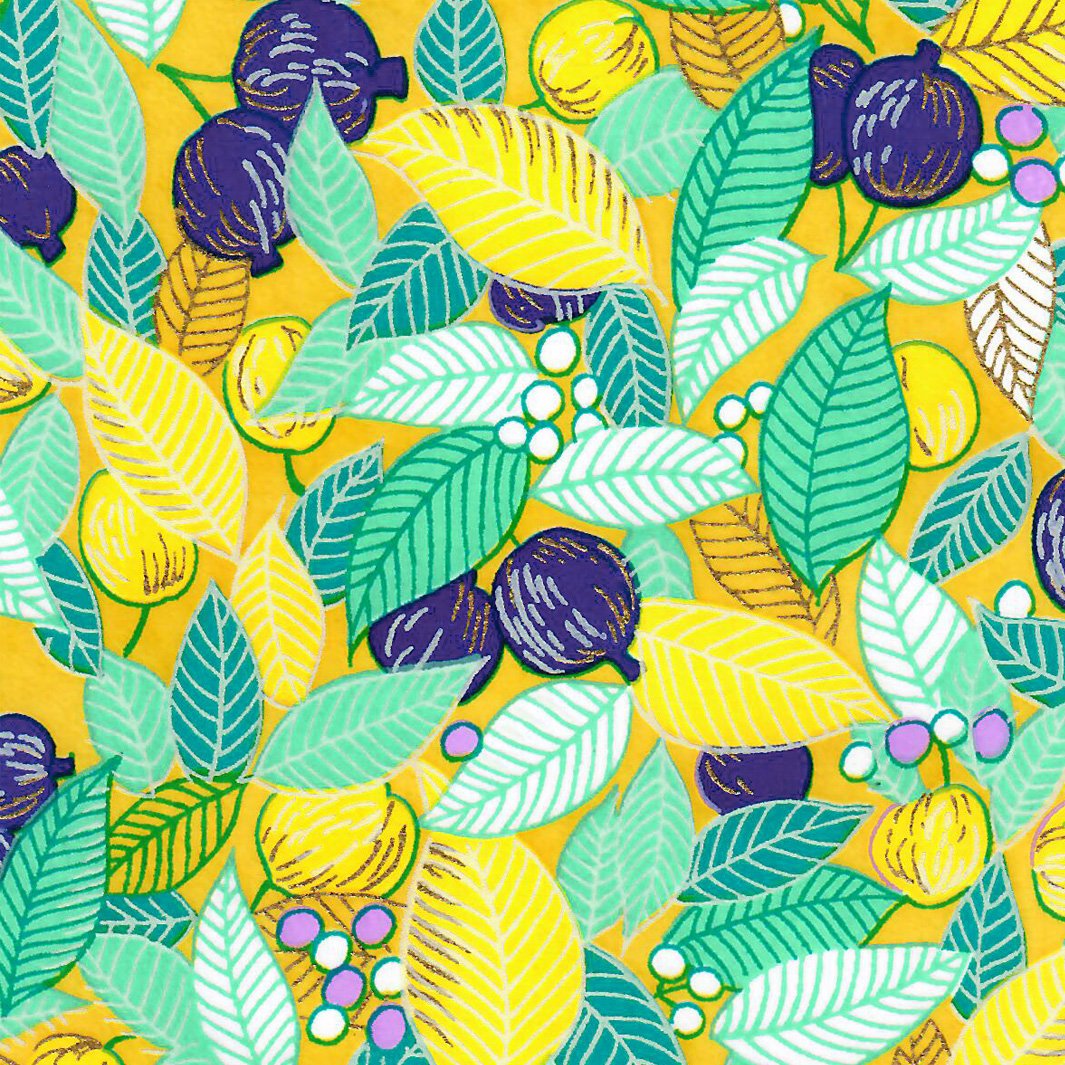 Boîte à Thé - Feuilles, Baies et Fruits - Jaune, Turquoise et Violet - M853