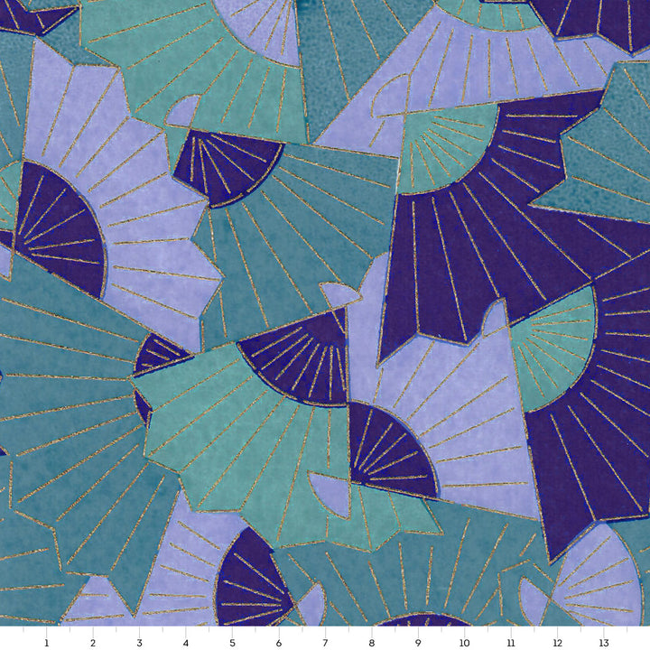 Japanese Paper - Graphic Fans - Lavender, Midnight Blue and Verdigris - M882