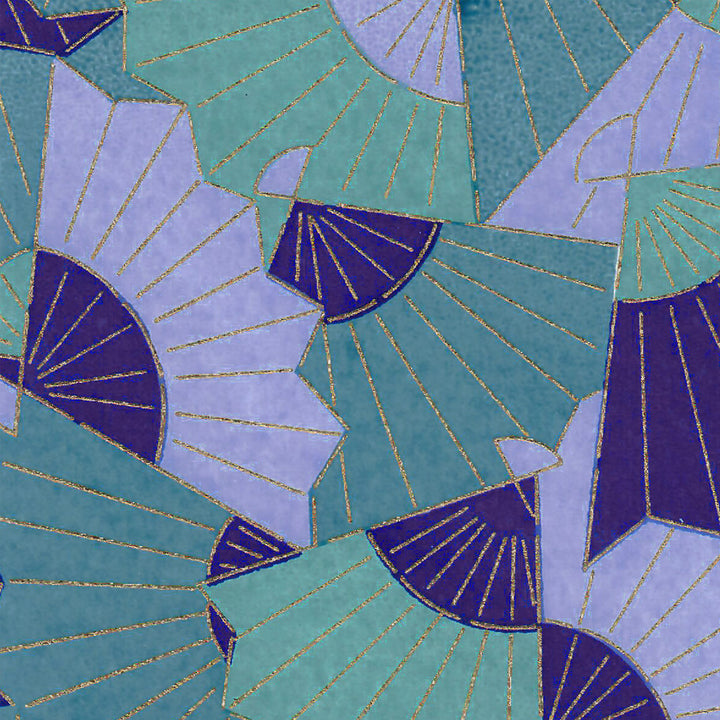 Japanese Paper - Graphic Fans - Lavender, Midnight Blue and Verdigris - M882