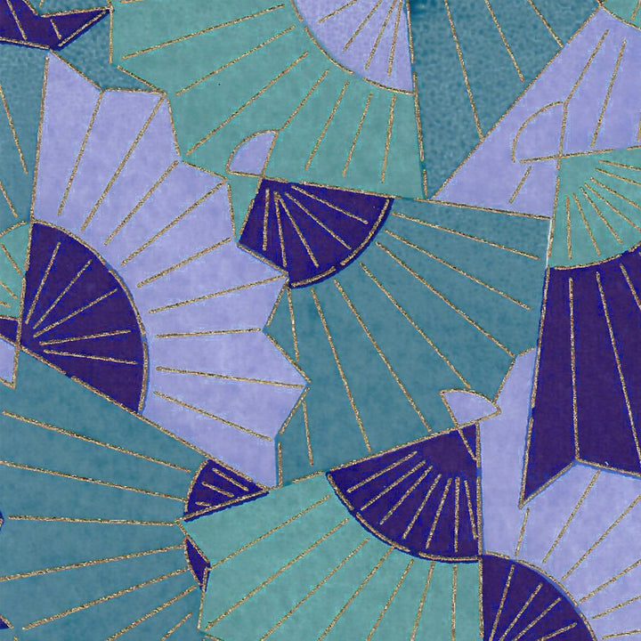 Tissue Box - Japanese Paper - Graphic Fans - Lavender, Midnight Blue and Verdigris - M882