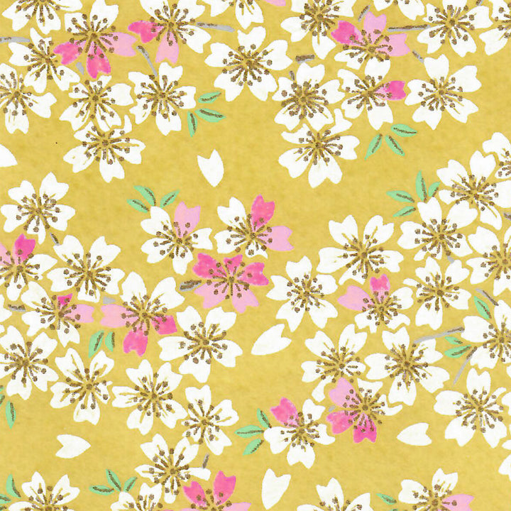 Papier Japonais - Fleurs de Cerisier - Jaune et Fuchsia - M883