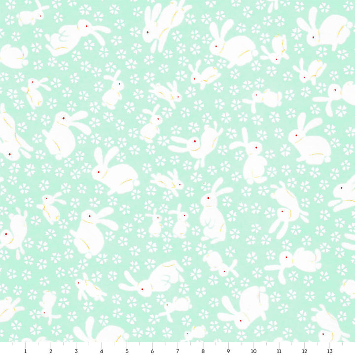 Papier Japonais - Lapins - Vert d'Eau Clair - M889