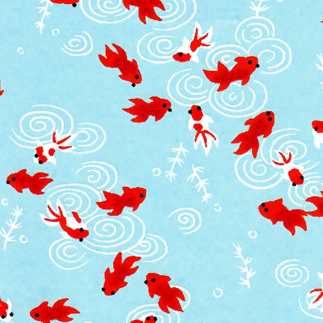 Applique murale japonaise - Poissons - Bleu Ciel et Rouge - M890