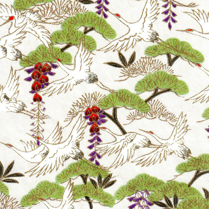 Cylinder Tea Box - Cranes and Forest - Pearly White Background - M893 