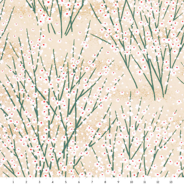 Papier Japonais - Champs de Fleurs - Gris Vert Pastel - M894