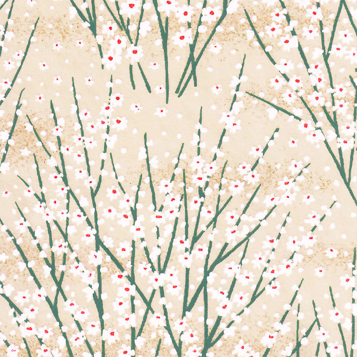 Papier Japonais - Champs de Fleurs - Beige Vert Pastel - M894