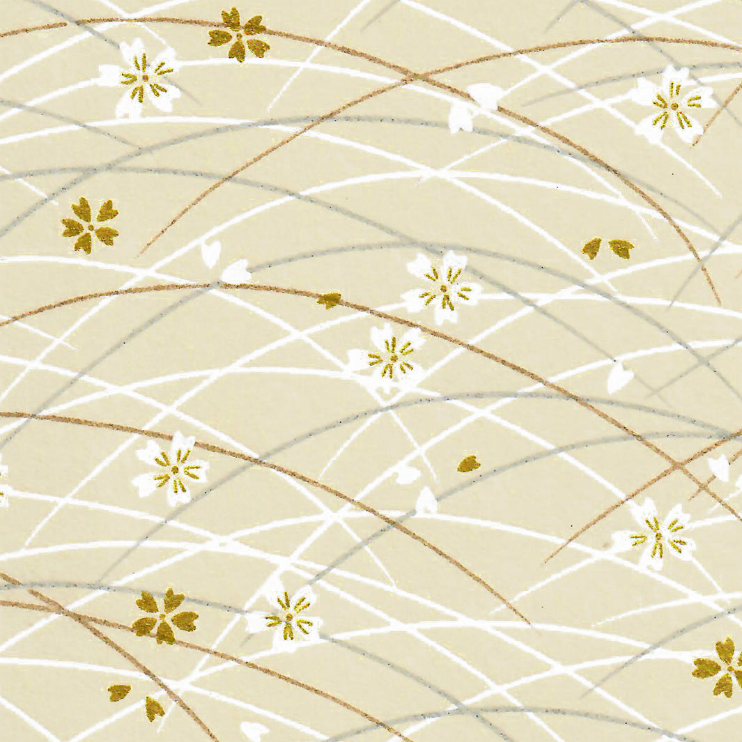 Papier Japonais - Fleurs de Cerisier et Miscanthus - Beige, Or et Argent - M895