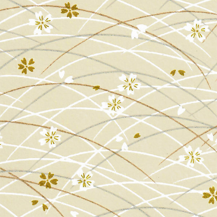 Papier Japonais - Fleurs de Cerisier et Miscanthus - Beige, Or et Argent - M895