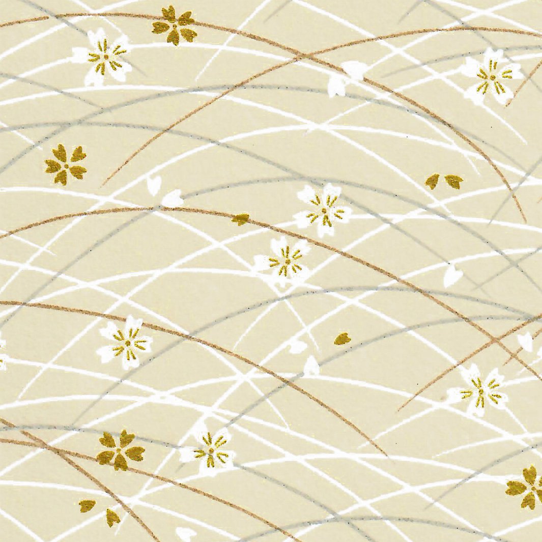 Applique murale japonaise - Fleurs de Cerisier et Miscanthus - Beige, Or et Argent - M895