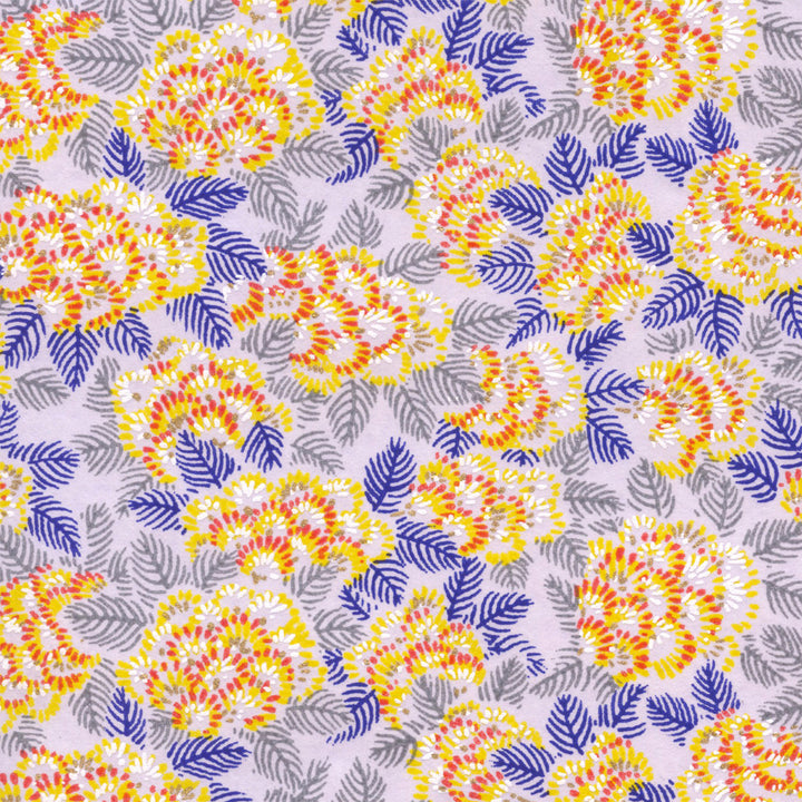 Papier Japonais - Chrysanthème Ajania - Jaune et Violet - M920