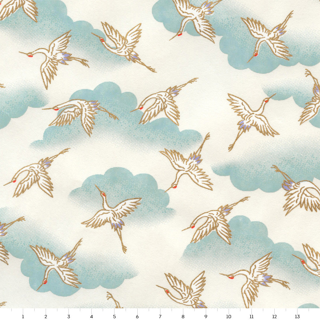 Japanese Paper - Cranes and Clouds - Blue Gray and Cream - M922