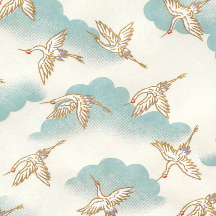 Japanese Paper - Cranes and Clouds - Blue Gray and Cream - M922