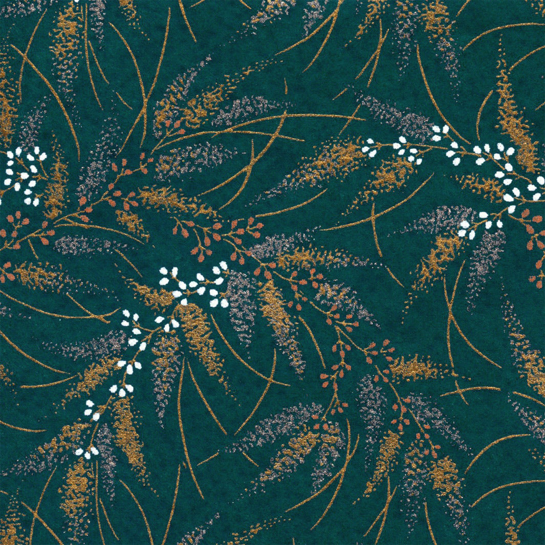 Japanese Paper Notebook - Conifers and Berries - Petrol Blue, Gold, Silver, Coral and White - M927