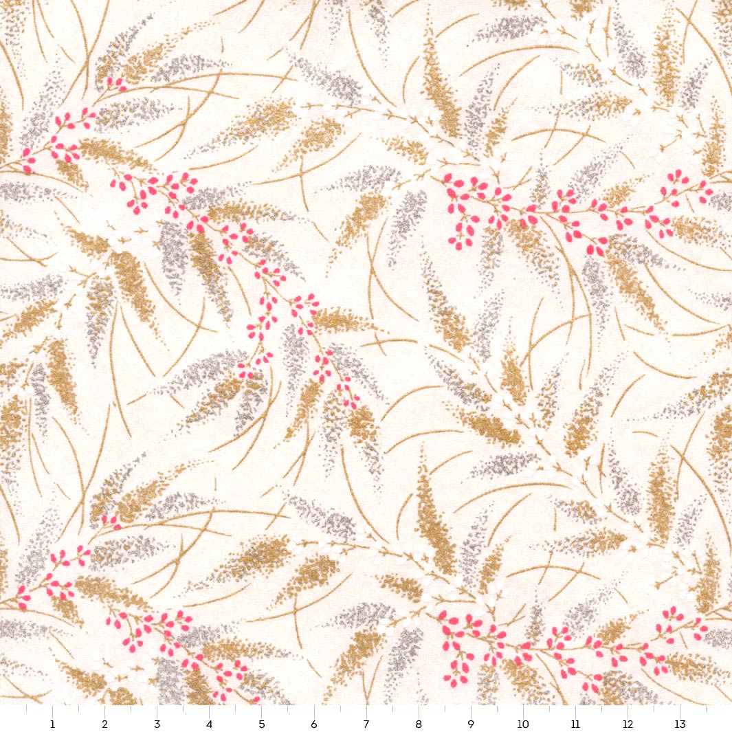 Japanese Paper - Conifers and Berries - Pearly White, Gold, Silver and Hot Pink - M928 