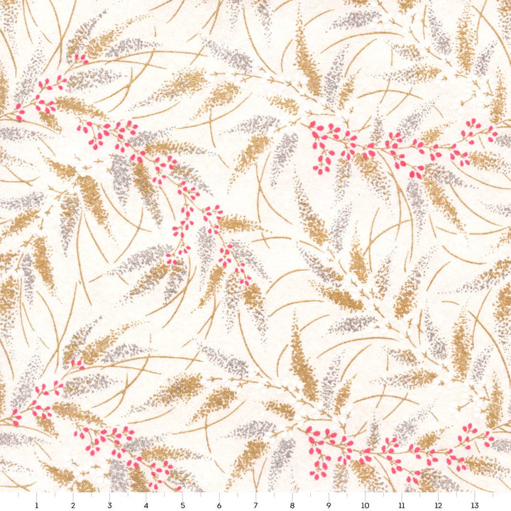 Japanese Paper - Conifers and Berries - Pearly White, Gold, Silver and Hot Pink - M928 