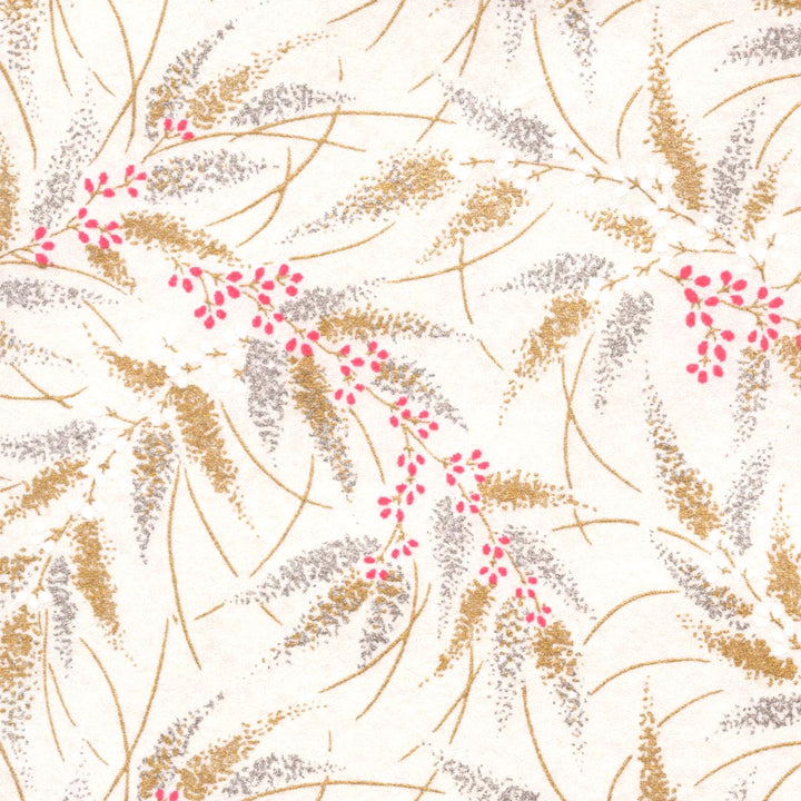 Japanese Paper - Conifers and Berries - Pearly White, Gold, Silver and Hot Pink - M928 